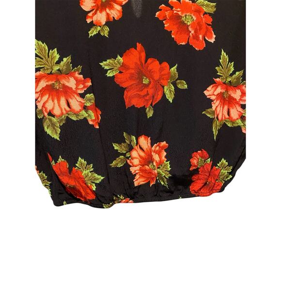 Forever 21 Floral Print Cropped Blouse Small Black Poinsettia Night Out Party - Picture 5 of 7